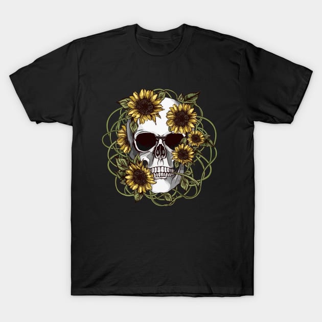 floral skull, cool skull, sunflowers skull mask face T-Shirt by Collagedream